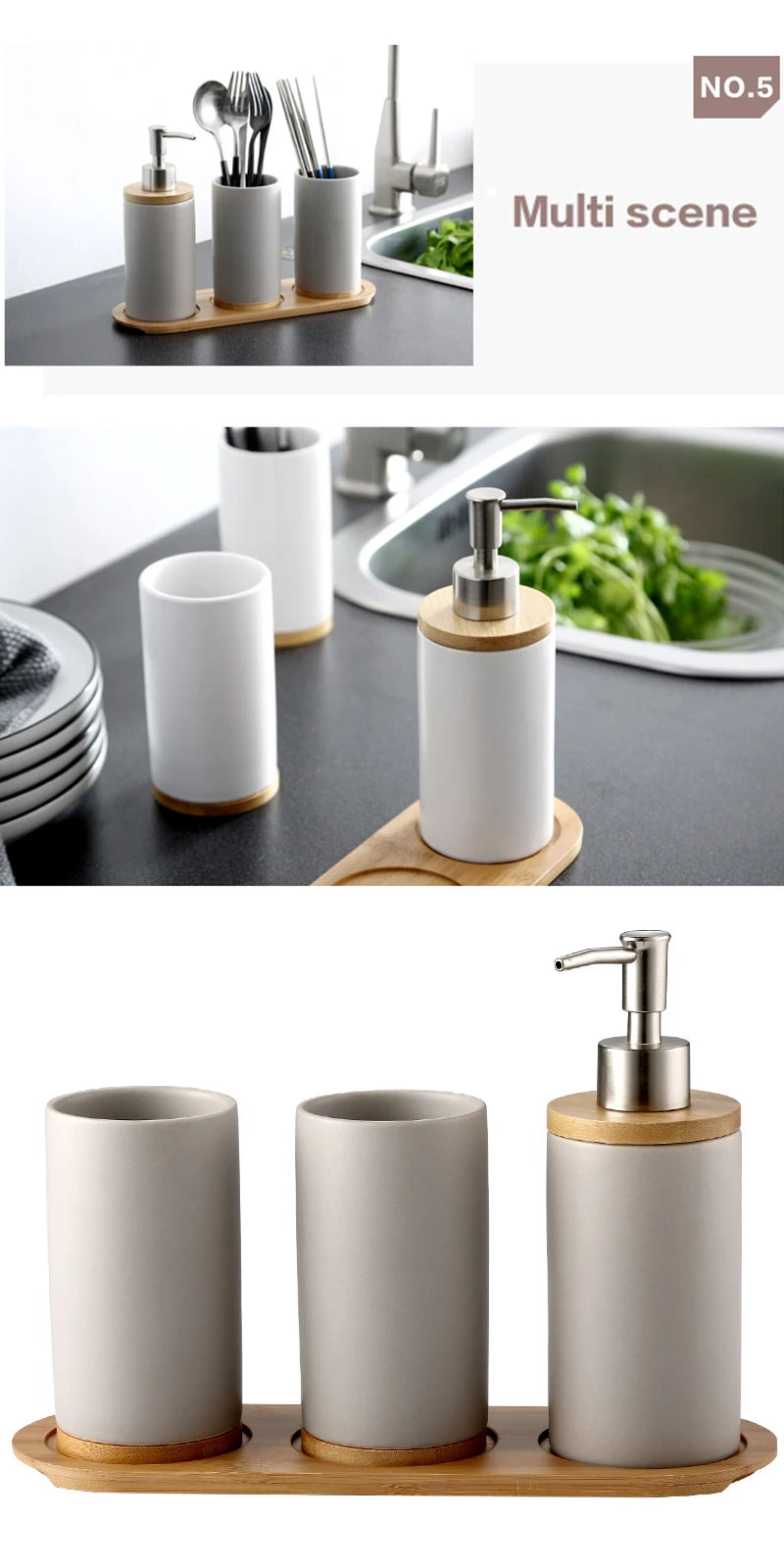 UNTIOR 3PCS Ceramic Bathroom Accessories Set Fashion Soap Dispenser Toothbrush Holder Tumbler Ceramic Household Bathroom Product - AMULET RING STORE