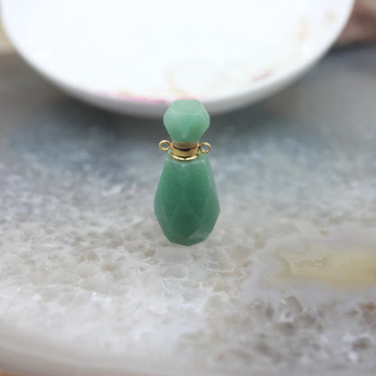 Natural Obsidian Faceted Perfume Bottle Pendants Necklaces,Pink Tourmaline Quartz Essential Oil Diffuser Vial Charms Jewelry - AMULET RING STORE