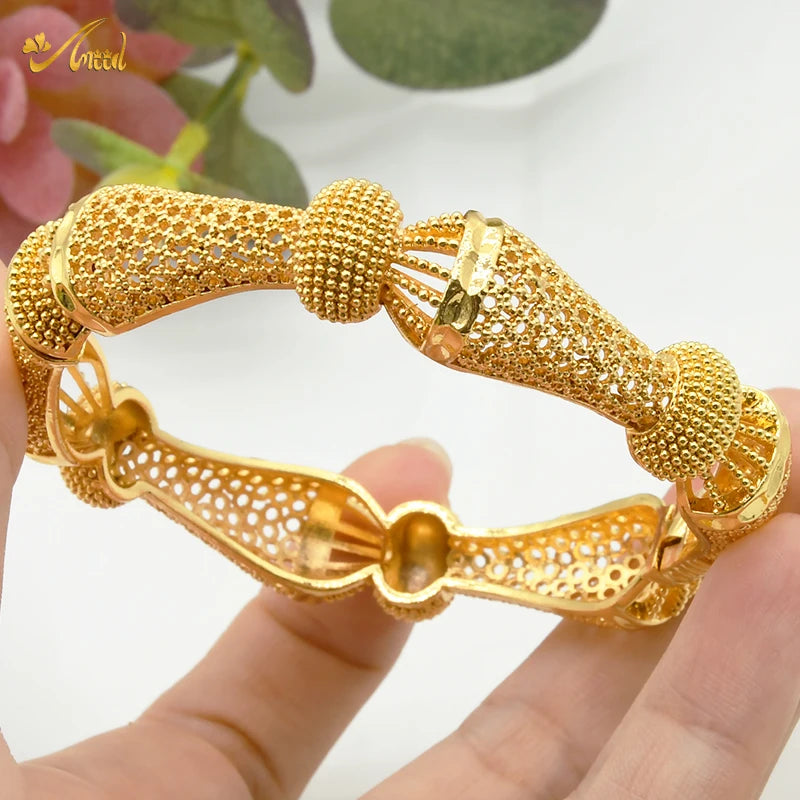 ANIID Women Charm Bracelet Bangle 24K Gold Color Jewelry Dubai Flower Bangle Brand African Designer Ethiopian Hawaiian Jewelry - AMULET RING STORE