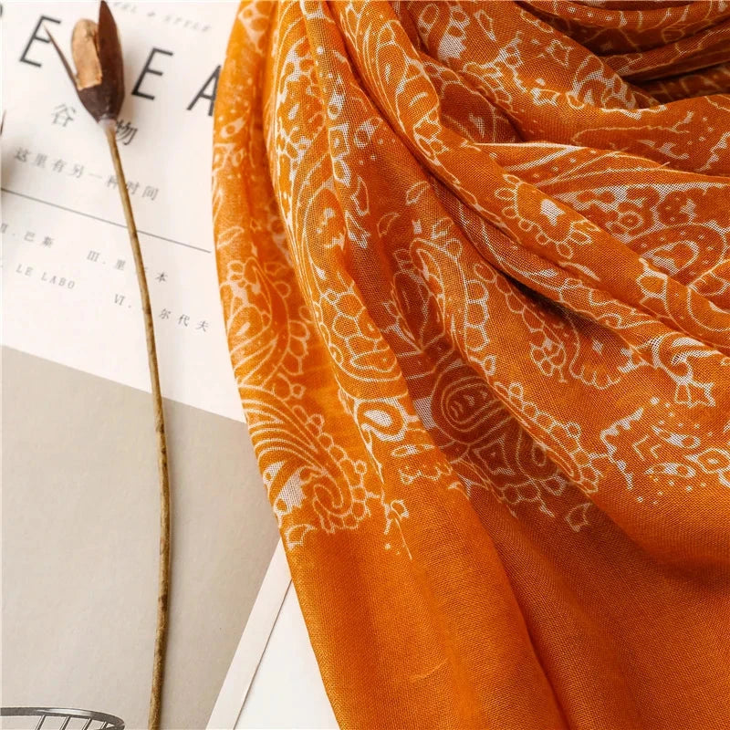New Women Fashion Orange Cashew Floral Viscose Shawl Scarf From Aztec Ethnic Echarpe Foulard Femme Bufanda Muslim Hijab 180*90Cm - AMULET RING STORE