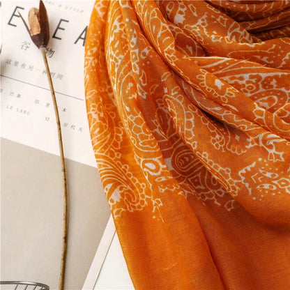 New Women Fashion Orange Cashew Floral Viscose Shawl Scarf From Aztec Ethnic Echarpe Foulard Femme Bufanda Muslim Hijab 180*90Cm - AMULET RING STORE