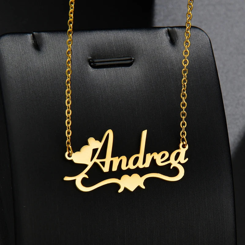 Personalized Love Heart Name Necklace - Stainless Steel Custom Jewelry