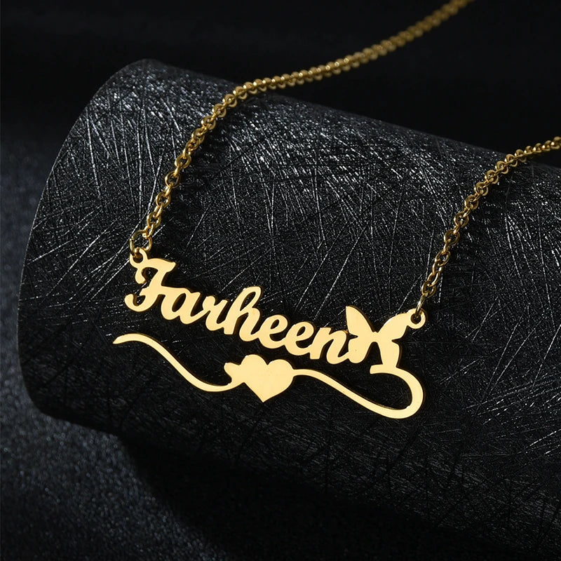 Personalized Love Heart Name Necklace - Stainless Steel Custom Jewelry
