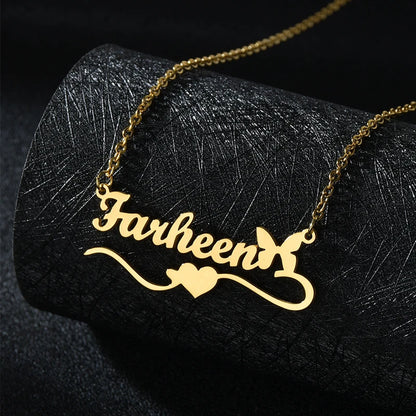 Personalized Love Heart Name Necklace - Stainless Steel Custom Jewelry