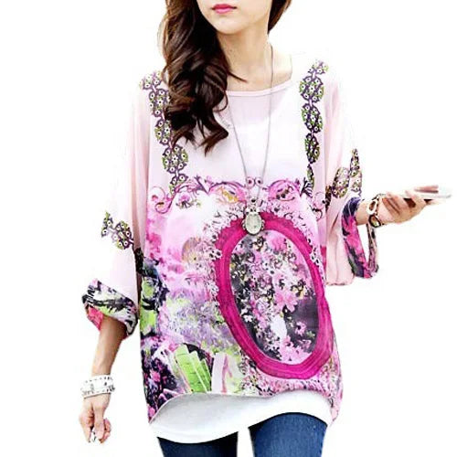 Summer Blouse Shirt 2021 New Fashion Women Casual Chiffon Blouses Tops Plus Size 4XL 5XL 6XL Batwing Sleeve Women's Shirts - AMULET RING STORE
