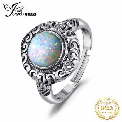 JewelryPalace Vintage 1.5ct Huge Created Opal Ring Unique Open Adjustable Cocktail 925 Sterling Silver Rings for Women Jewelry - AMULET RING STORE