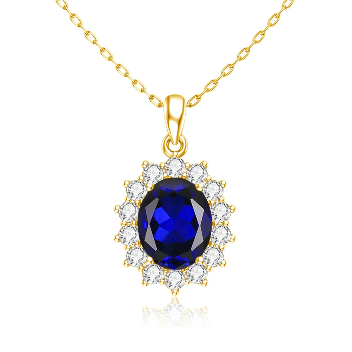 Szjinao Luxury Gold Pendant For Women Real 925 Sterling Silver Shiny Blue Sapphire With Cubic Zirconia Gemstone Fine Jewelery