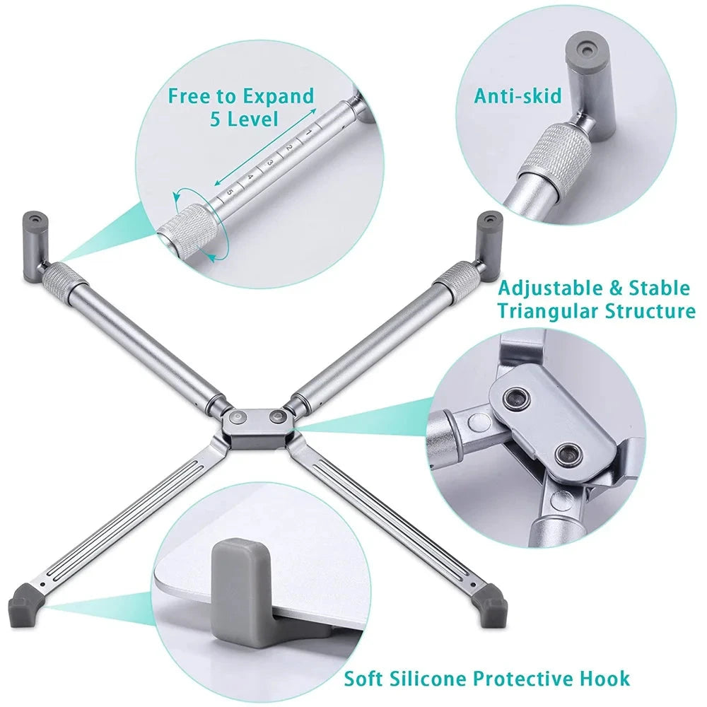 Portable Laptop Stand Aluminum Alloy Holder Foldable Universal Notebook PC Riser Support for Macbook Pro Android 12~17in Laptop - AMULET RING STORE