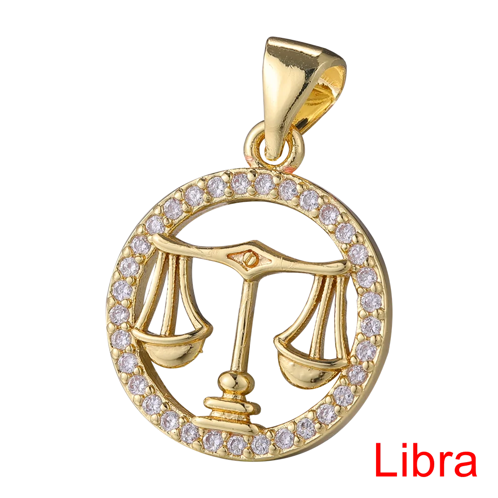 Juya DIY Imitation Pearl Shell 18K Gold Plated 12 Zodiac Charms For Handmade Fashion Birthstone Season Pendants Jewelry Making