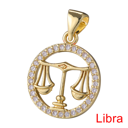 Juya DIY Imitation Pearl Shell 18K Gold Plated 12 Zodiac Charms For Handmade Fashion Birthstone Season Pendants Jewelry Making