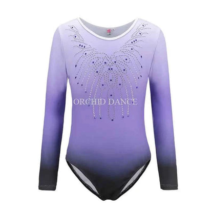Hot Sale Cheap Kids Girls Child Pink Blue Purple Rhinestones Long Sleeve Leotards Gymnastics for sale