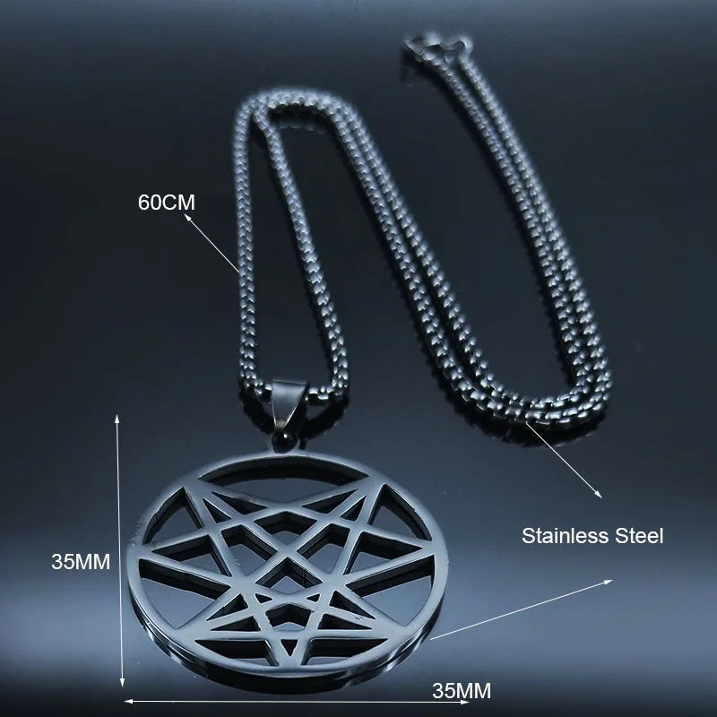 Nine Angles Satan Hidden Black Stainless Steel Pendant Necklace o9a Satan Onasigil Pin Patch Long Necklace Jewelry N7094S03