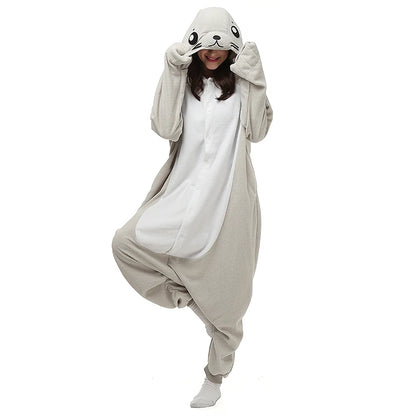 HKSNG Winter Unisex Adult Warm Soft Seal Onesies Pajamas Sleepwear Overall Jumpsuit Pyjamas Kigurumi - AMULET RING STORE