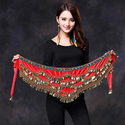 1PC New Style Belly Dance Belt Newest Multi-color Glass Silk Velvet Dancing Belt Scarf Crystal BellyDance Waist Chain Hip Scarf - AMULET RING STORE