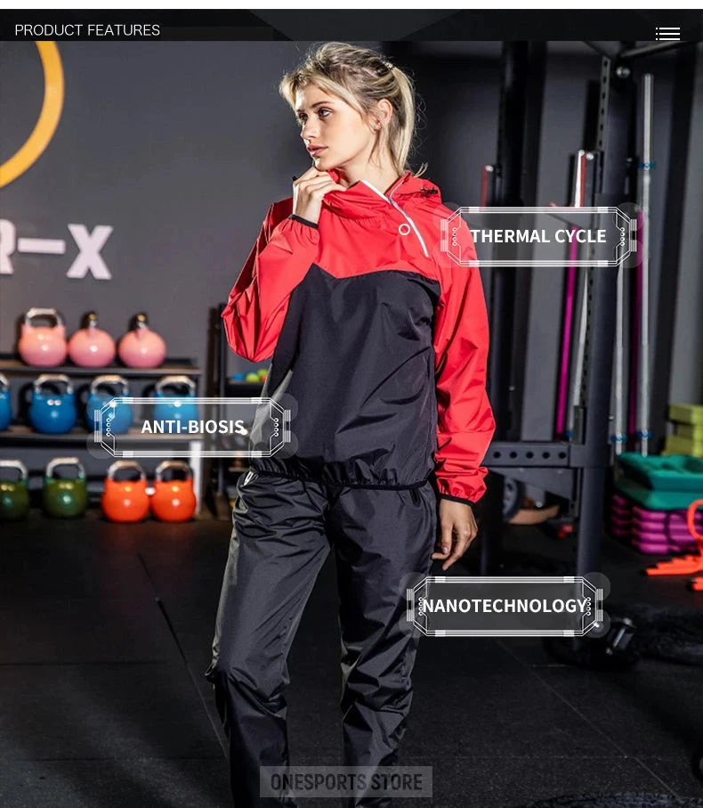 Sauna Suit Women Gym Clothing Set Men Pullover Hoodies Tops Running Fitness Exercise Sportswear Weight Loss Sweating Sports Suit