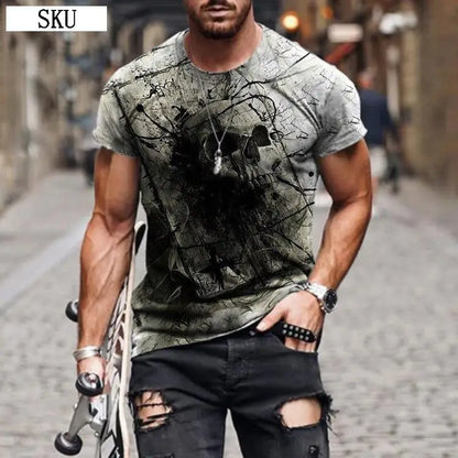 Personality 3D Printing Men's T-Shirt Skull Pattern for Men Demon Streetwear Handsome O-Neck Short Sleeves Casual Tshirt Top Tee - AMULET RING STORE