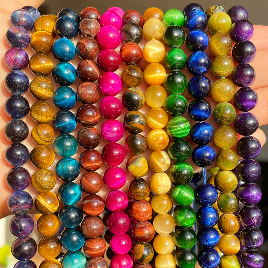 Natural Stone Multicolor Tiger Eye Round Loose Beads For Jewelry Making 4 6 8 10 12 14mm DIY Bracelet Accessories 15'' Strands - AMULET RING STORE