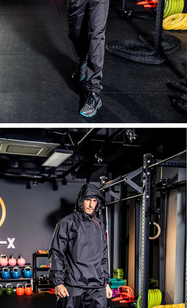 Sauna Suit Women Gym Clothing Set Men Pullover Hoodies Tops Running Fitness Exercise Sportswear Weight Loss Sweating Sports Suit