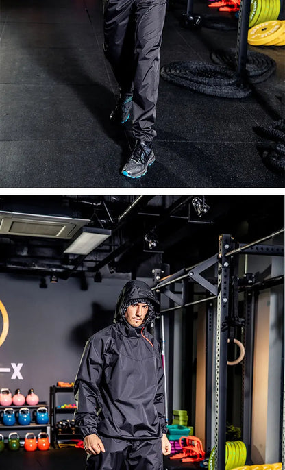 Sauna Suit Women Gym Clothing Set Men Pullover Hoodies Tops Running Fitness Exercise Sportswear Weight Loss Sweating Sports Suit