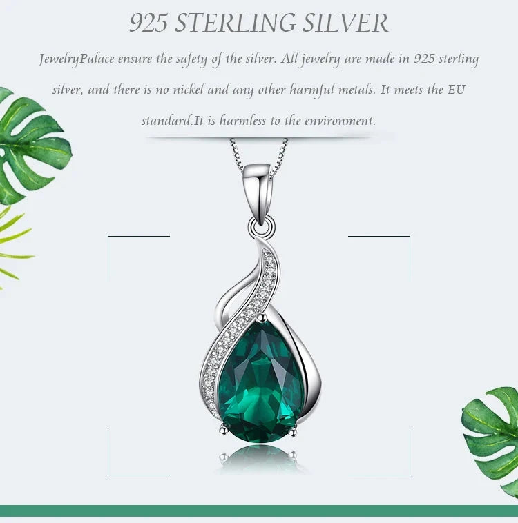 JewelryPalace 2.7ct Simulated Nano Emerald 925 Sterling Silver Pendant Necklace for Woman No Chain - AMULET RING STORE