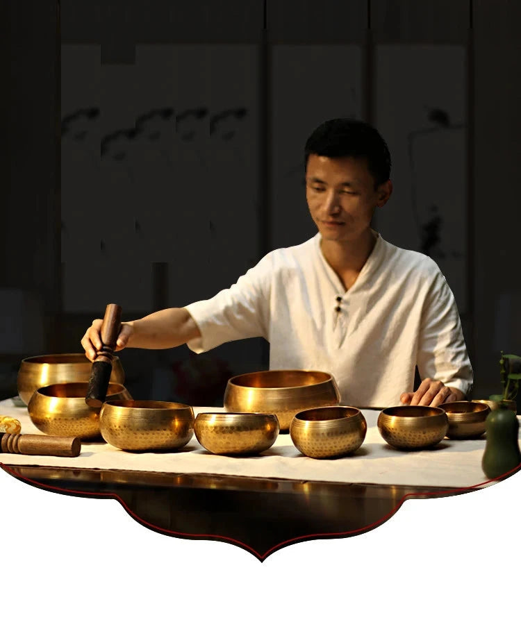 3.15 inch (8 CM) Silent Mind Tibetan Singing Bowl Set Antique Design With Dual Surface Mallet and Yoga physiotherapy - AMULET RING STORE