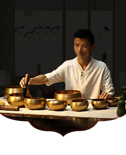 3.15 inch (8 CM) Silent Mind Tibetan Singing Bowl Set Antique Design With Dual Surface Mallet and Yoga physiotherapy - AMULET RING STORE