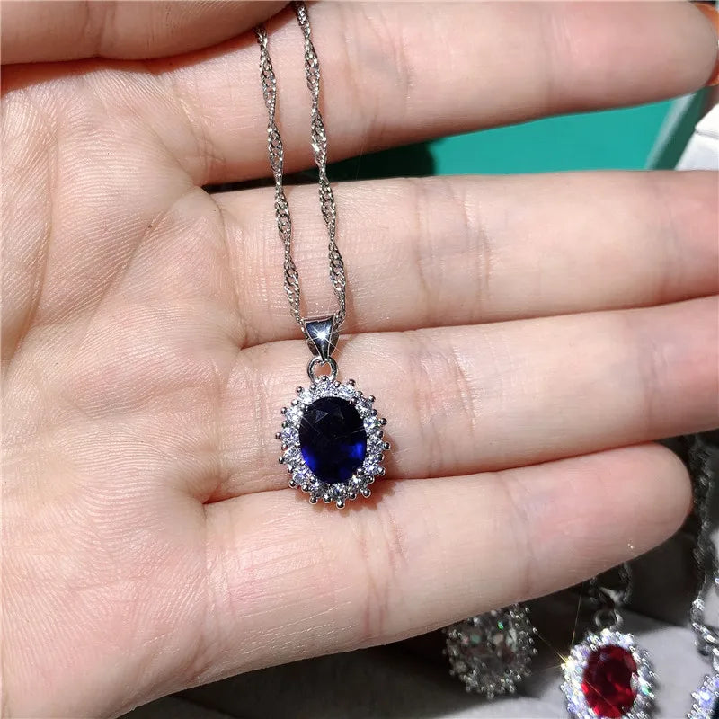 Princess Diana pendants 925 Sterling silver AAAAA cz Statement Royal Wedding Pendant necklace for Women Birthstone Party Jewelry