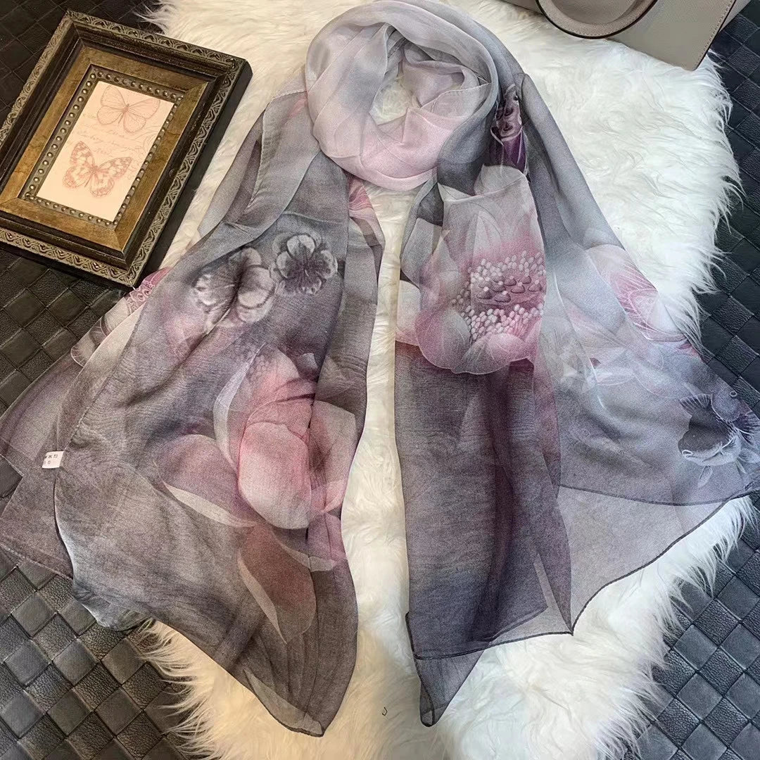 BYSIFA|New Black Pink Peony 100% Silk Shawl Scarf Women Chiffon Long Silk Scarves Cape Summer Foulard Winter Brand Scarves Wraps