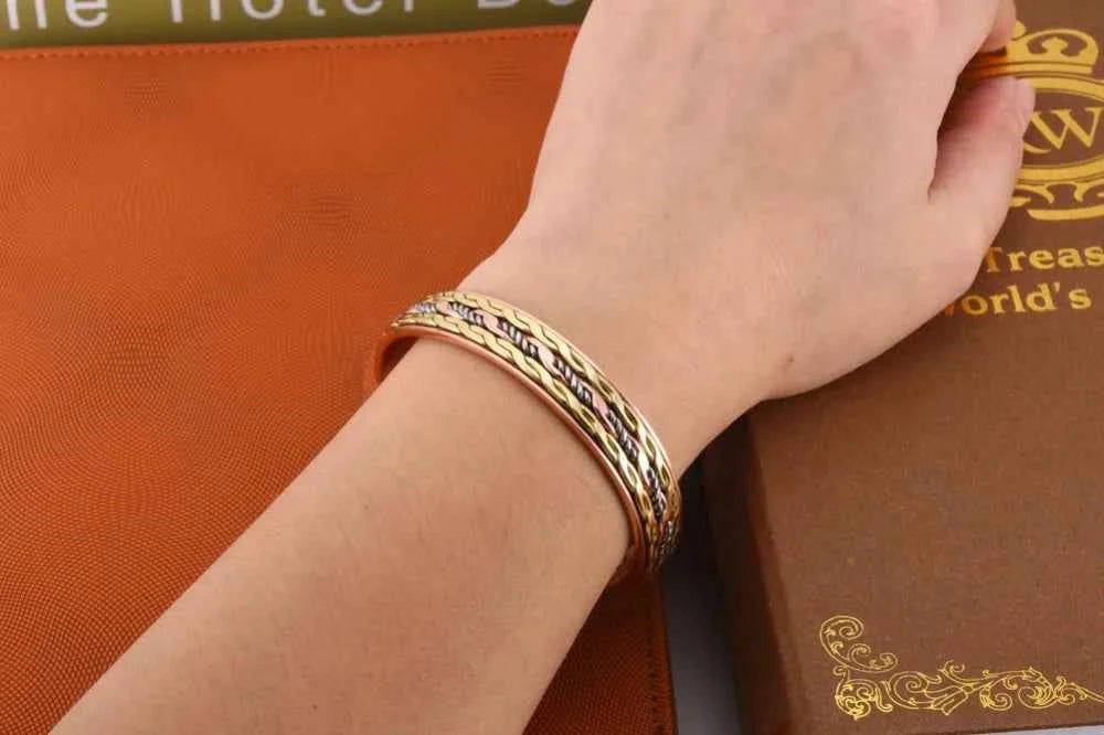 Vinterly Cross Copper Bracelets Gold-color Rose Twisted Magnetic Women Adjustable Open Cuff Bangles Resizable Jewelry Magnets