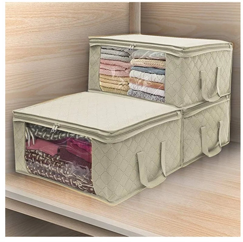 1Piece Large Storage Box Zipper Cover Window Folding Organizer Bedroom Shelf Wardrobe Cloth Toy Fabric Foldable Box For Objects - AMULET RING STORE