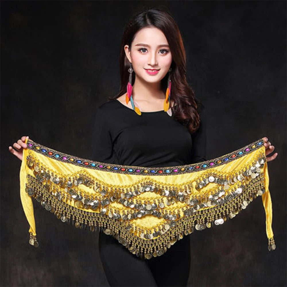 1PC New Style Belly Dance Belt Newest Multi-color Glass Silk Velvet Dancing Belt Scarf Crystal BellyDance Waist Chain Hip Scarf - AMULET RING STORE