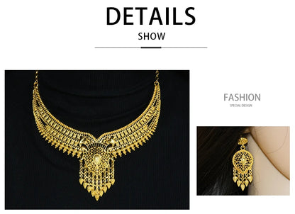 ANIID Dubai Plated Jewelry Set For Women Indian Earring and Necklace Nigeria Moroccan Bridal Accessorie Wedding Bracelet Gifts