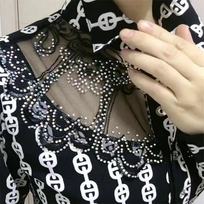 Trendy Streetwear Offce Women Blouses Hot drill Mesh Chiffon Shirts Long sleeve Lapel Buttons Female Blusas Tops Casual Shirts