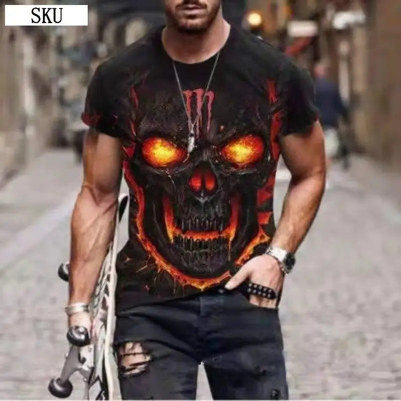 Personality 3D Printing Men's T-Shirt Skull Pattern for Men Demon Streetwear Handsome O-Neck Short Sleeves Casual Tshirt Top Tee - AMULET RING STORE