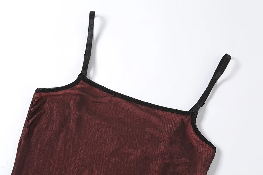 Mesh Double Layer Sexy Skinny Dress Women Sleeveless Party Bodycon 2023 Bandage Elastic Split Trend Clubwear Slim Outfit - AMULET RING STORE