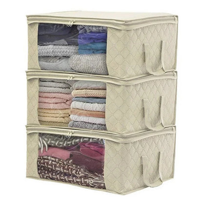 1Piece Large Storage Box Zipper Cover Window Folding Organizer Bedroom Shelf Wardrobe Cloth Toy Fabric Foldable Box For Objects - AMULET RING STORE
