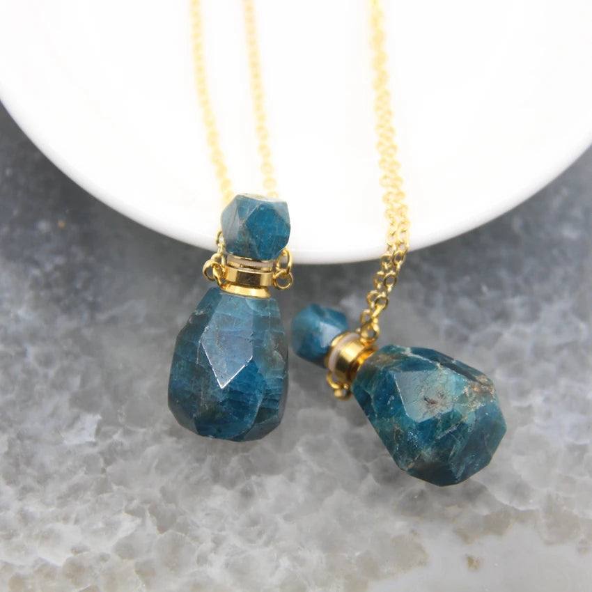 Natural Quartz Faceted Perfume Bottle Pendants Memorial Jewelry,Healing Gems Essential Oil Diffuser Vial Necklace,Women Gift - AMULET RING STORE