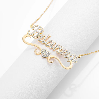 Qitian Personalized Name Necklace With Heart For Women Custom Gold Stainless Steel BlingBling Pendant Custom Iced Out Necklaces