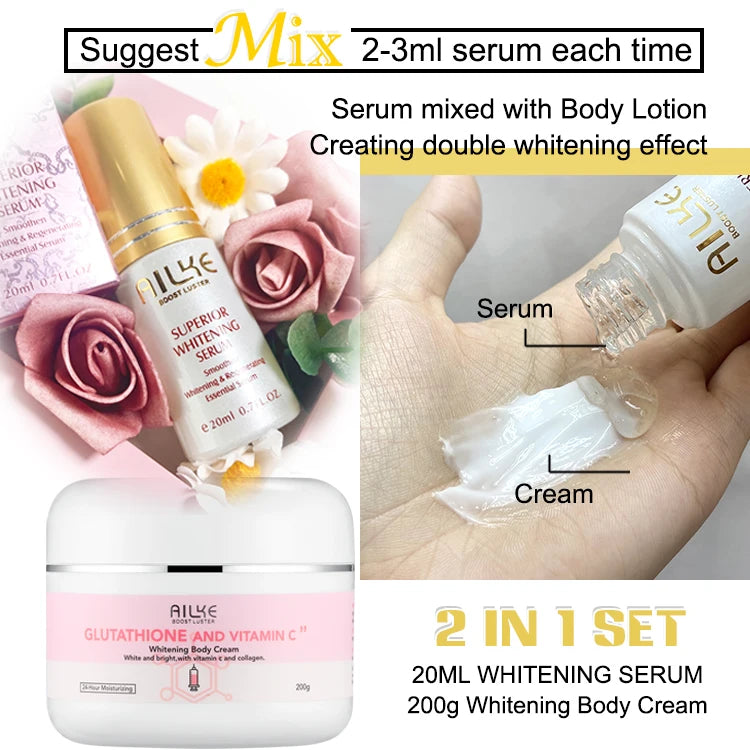 AILKE Brightening Skin Care Set, With Vitamin C, Glutathione, Reduce Spots, Moisturizing, Smooth Soft Skin, Improve Skin Radiant