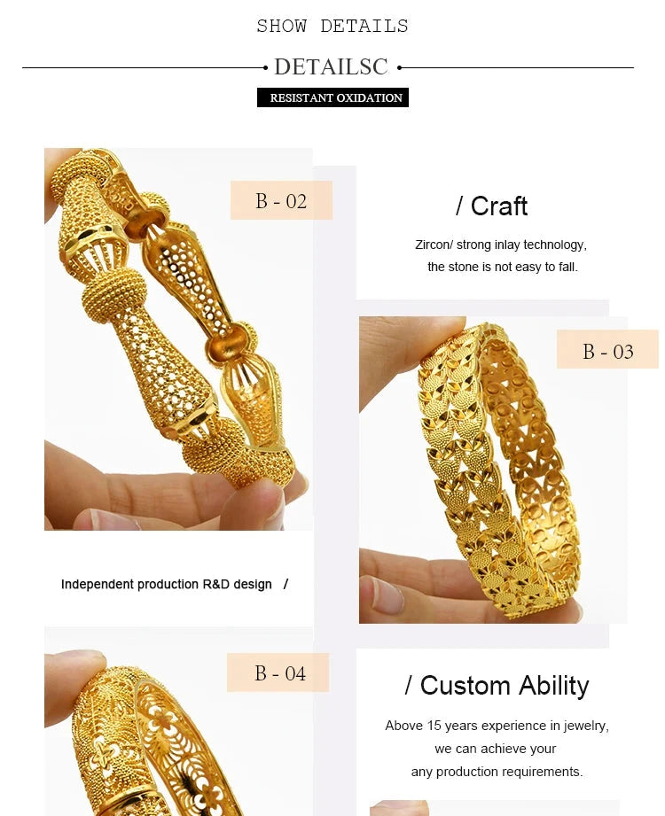 ANIID Women Charm Bracelet Bangle 24K Gold Color Jewelry Dubai Flower Bangle Brand African Designer Ethiopian Hawaiian Jewelry - AMULET RING STORE