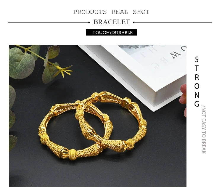 ANIID Women Charm Bracelet Bangle 24K Gold Color Jewelry Dubai Flower Bangle Brand African Designer Ethiopian Hawaiian Jewelry - AMULET RING STORE