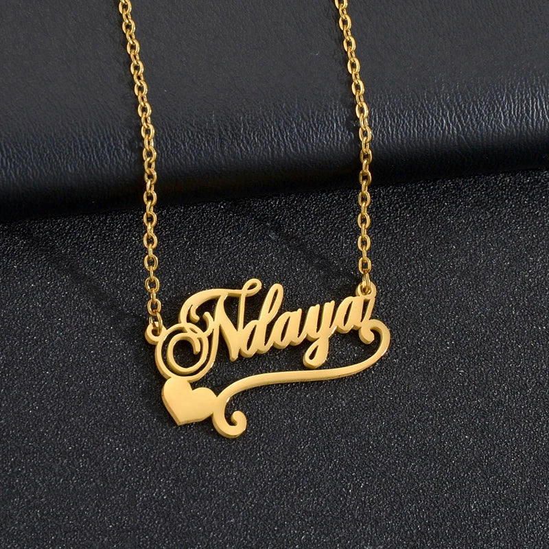 Personalized Love Heart Name Necklace - Stainless Steel Custom Jewelry