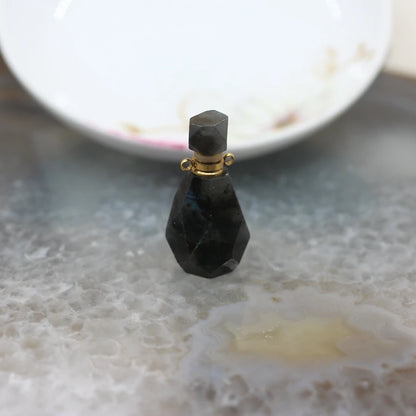 Natural Obsidian Faceted Perfume Bottle Pendants Necklaces,Pink Tourmaline Quartz Essential Oil Diffuser Vial Charms Jewelry - AMULET RING STORE