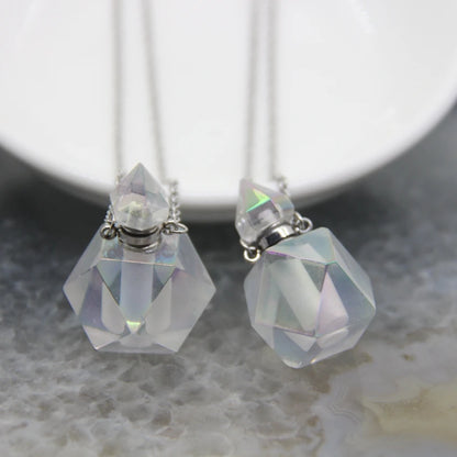 5 Shape Stainless steel Chains Rainbow Aura Crystal Perfume Bottle Pendant Necklace,AB Quartz Essential Oil Diffuser Vial Charms - AMULET RING STORE