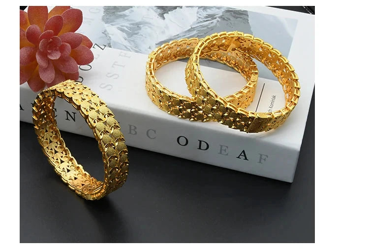 ANIID Women Charm Bracelet Bangle 24K Gold Color Jewelry Dubai Flower Bangle Brand African Designer Ethiopian Hawaiian Jewelry - AMULET RING STORE