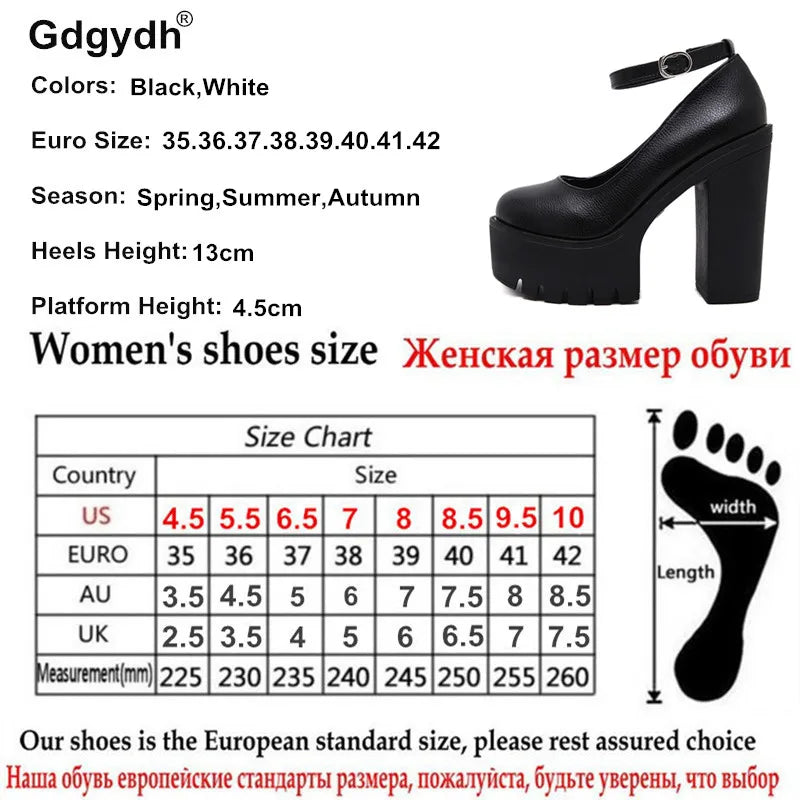 Gdgydh spring autumn casual high-heeled shoes sexy ruslana korshunova thick heels platform pumps Mary Janes Black White Size 42 - AMULET RING STORE