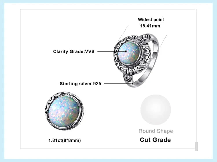 JewelryPalace Vintage 1.5ct Huge Created Opal Ring Unique Open Adjustable Cocktail 925 Sterling Silver Rings for Women Jewelry - AMULET RING STORE