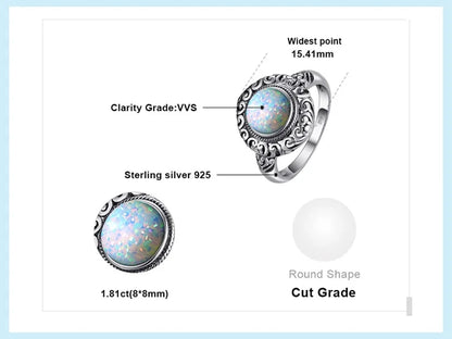 JewelryPalace Vintage 1.5ct Huge Created Opal Ring Unique Open Adjustable Cocktail 925 Sterling Silver Rings for Women Jewelry - AMULET RING STORE