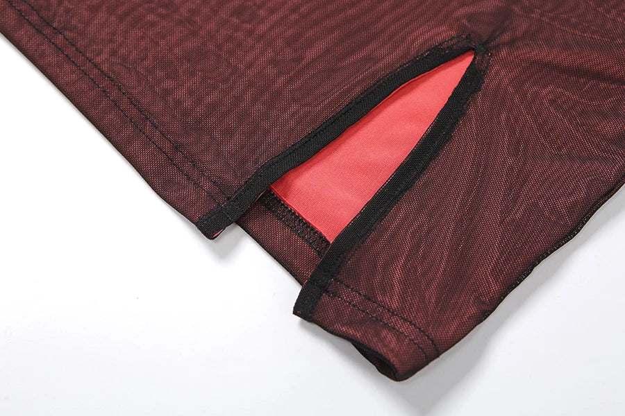 Mesh Double Layer Sexy Skinny Dress Women Sleeveless Party Bodycon 2023 Bandage Elastic Split Trend Clubwear Slim Outfit - AMULET RING STORE