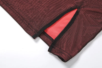 Mesh Double Layer Sexy Skinny Dress Women Sleeveless Party Bodycon 2023 Bandage Elastic Split Trend Clubwear Slim Outfit - AMULET RING STORE